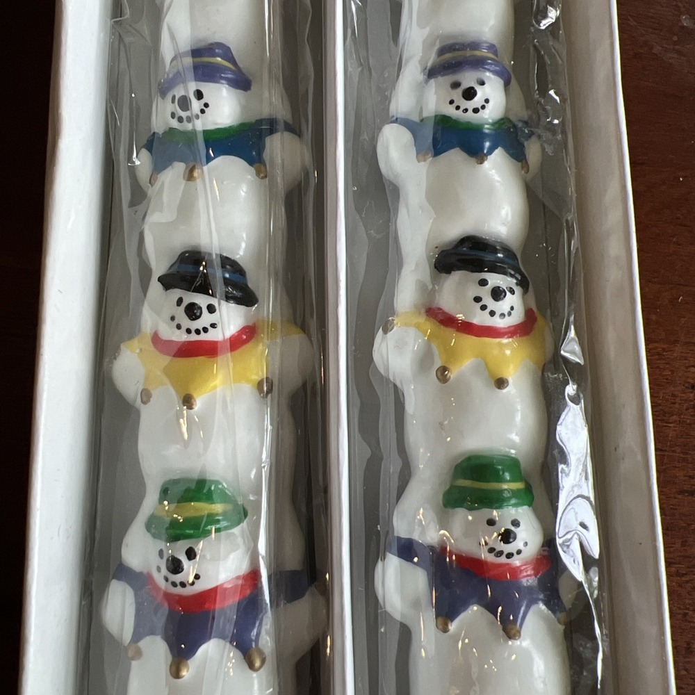 Vtg Dept 56 Snowman Taper Candles Hand Painted Whimsical Kitsch Holiday Winter